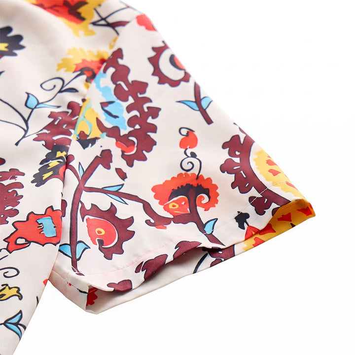 Camicia retrò boho con motivo floreale mandala rosso e giallo - image 8