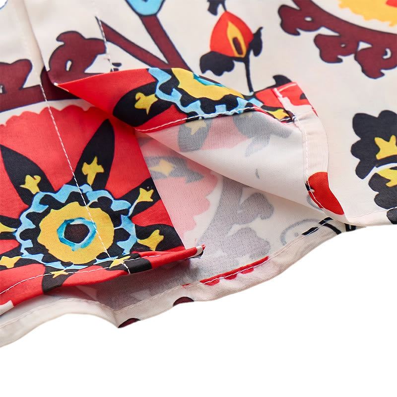 Camicia retrò boho con motivo floreale mandala rosso e giallo - image 7