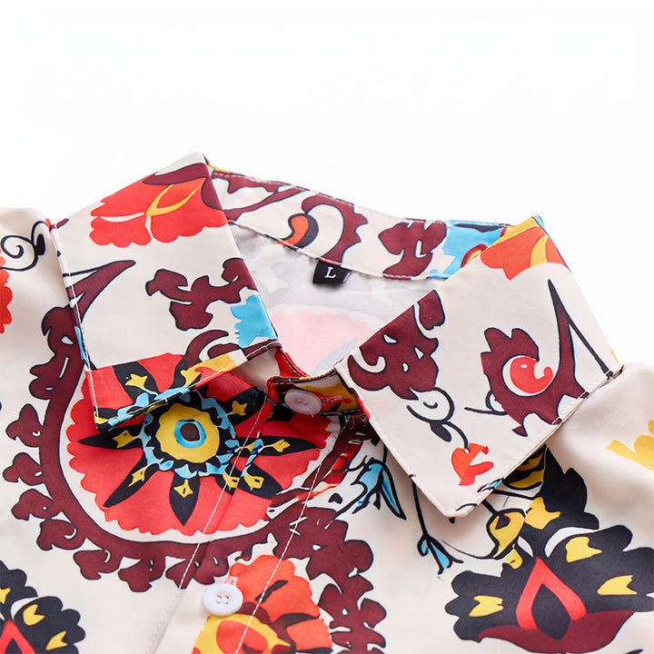 Camicia retrò boho con motivo floreale mandala rosso e giallo - image 4