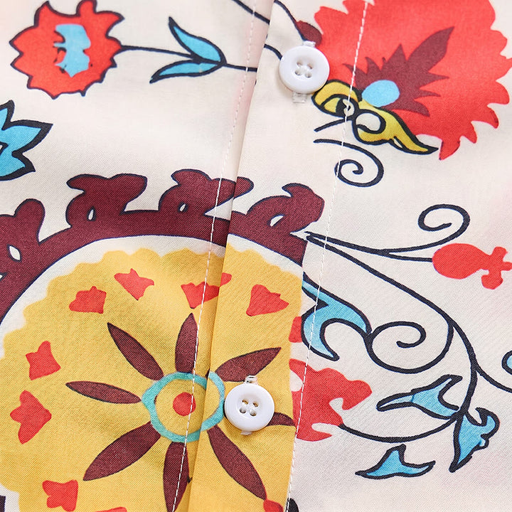 Camicia retrò boho con motivo floreale mandala rosso e giallo - image 5