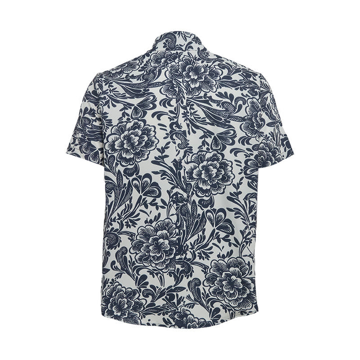 Camicia estiva minimalista blu navy a fantasia floreale con bottoni. - image 10
