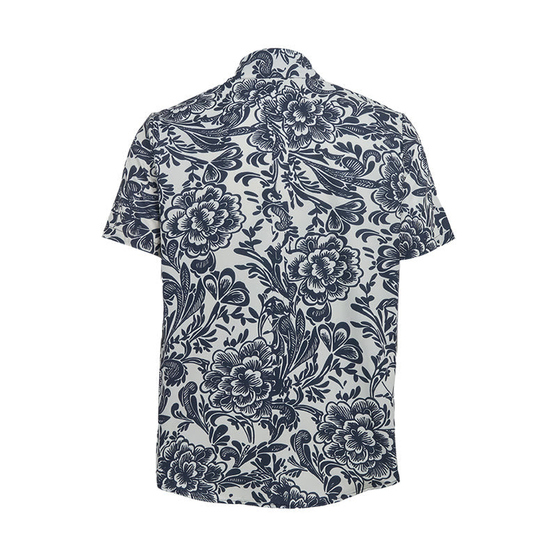 Camicia estiva minimalista blu navy a fantasia floreale con bottoni. - image 10