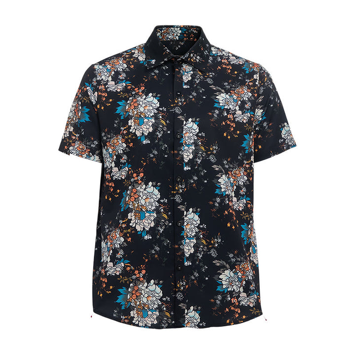 Camicia hawaiana a maniche corte con fantasia floreale scura e romantica. - image 9