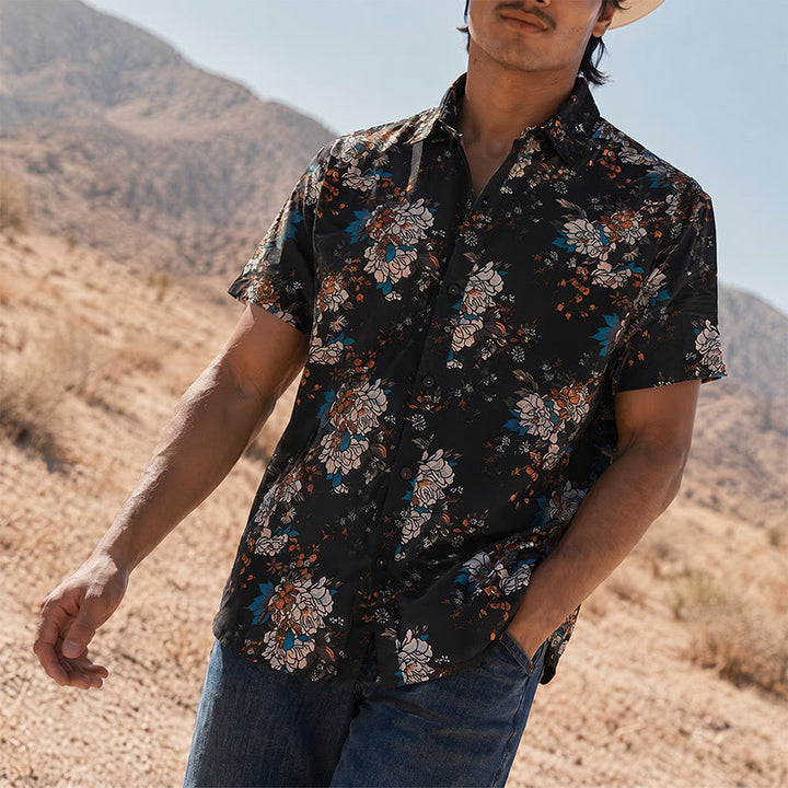 Camicia hawaiana a maniche corte con fantasia floreale scura e romantica. - Nero - 3XL - image 0