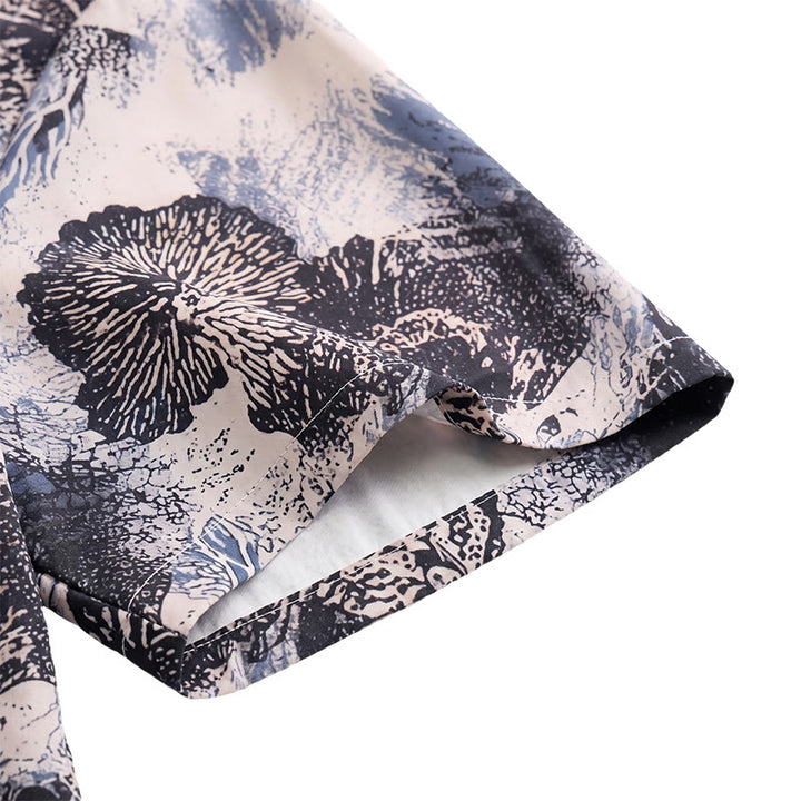 Camicia casual con stampa floreale monocromatica di papaveri scuri - image 8
