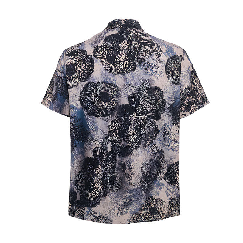 Camicia casual con stampa floreale monocromatica di papaveri scuri - image 10