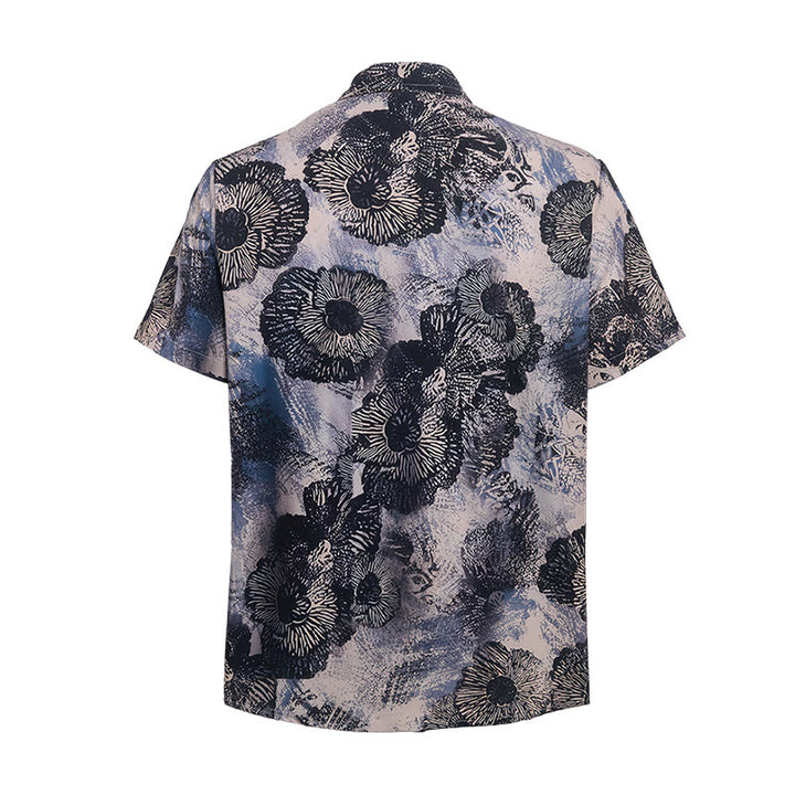 Camicia casual con stampa floreale monocromatica di papaveri scuri - image 10
