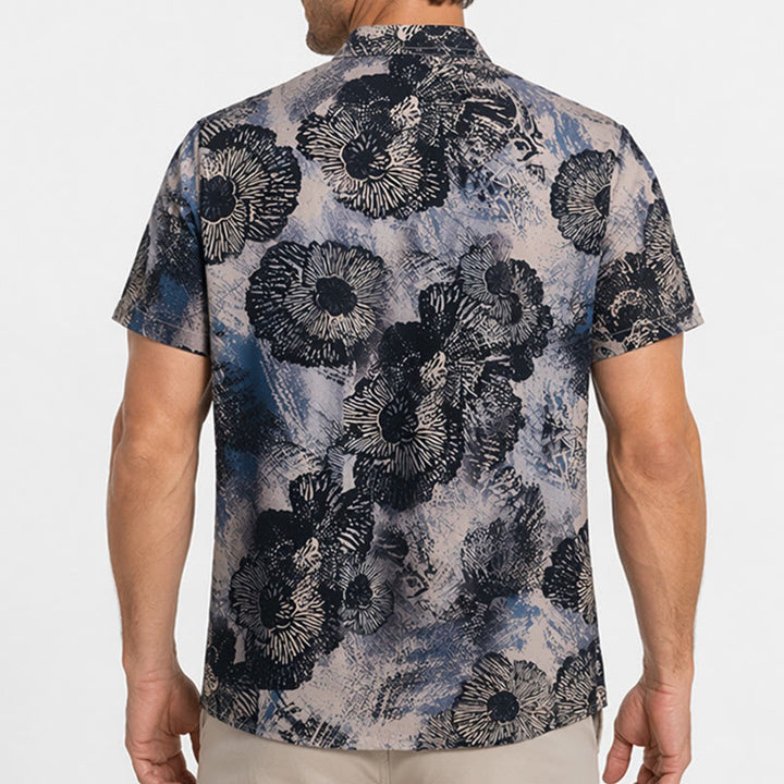 Camicia casual con stampa floreale monocromatica di papaveri scuri - image 2