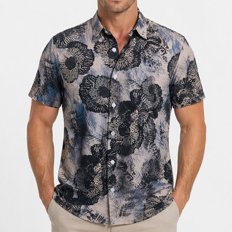 Camicia casual con stampa floreale monocromatica di papaveri scuri - image 1