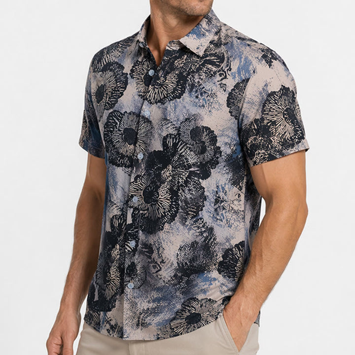 Camicia casual con stampa floreale monocromatica di papaveri scuri - image 3