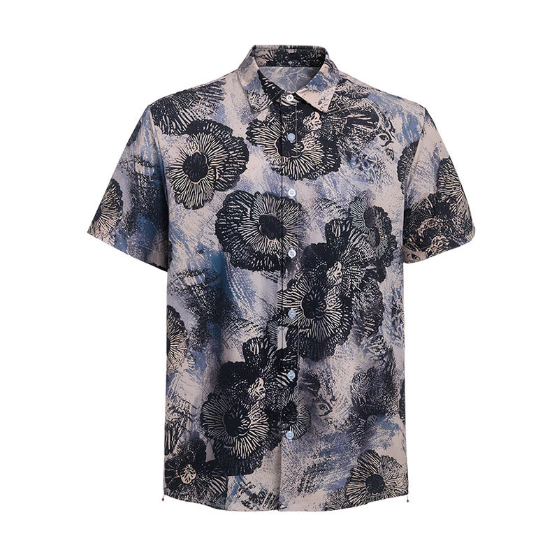 Camicia casual con stampa floreale monocromatica di papaveri scuri - image 9
