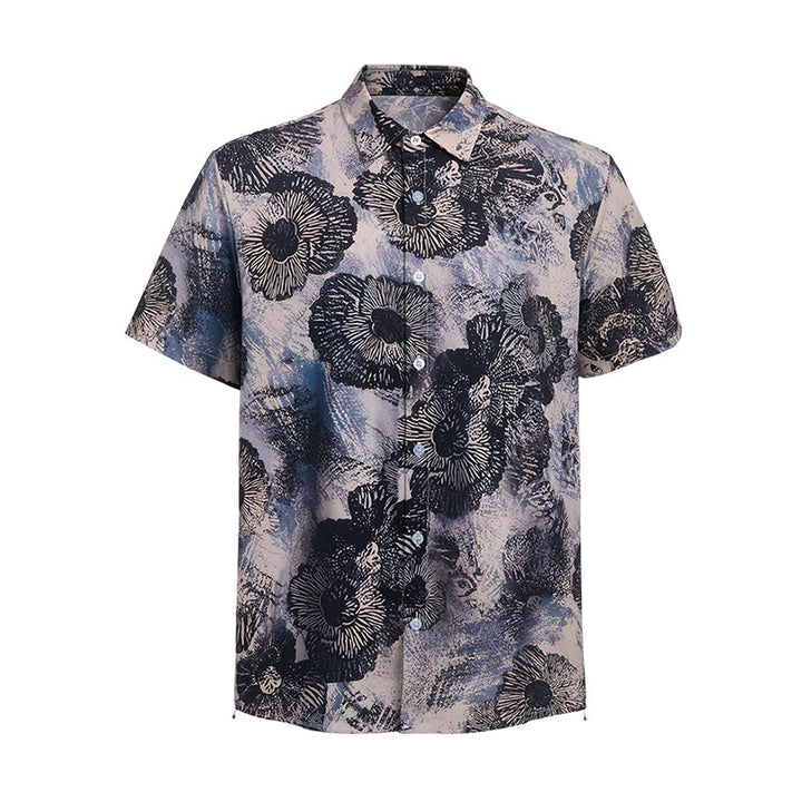 Camicia casual con stampa floreale monocromatica di papaveri scuri - image 9