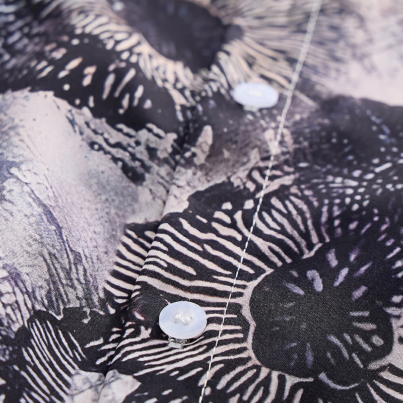 Camicia casual con stampa floreale monocromatica di papaveri scuri - image 5