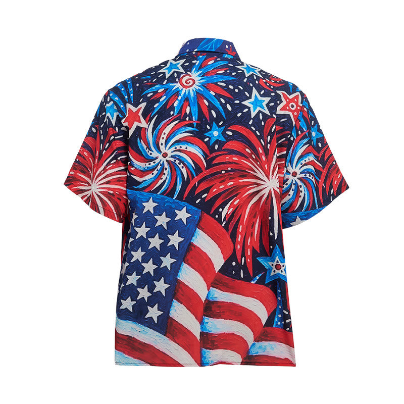 Maglietta estiva patriottica con stampa di bandiera americana e fuochi d'artificio - image 10