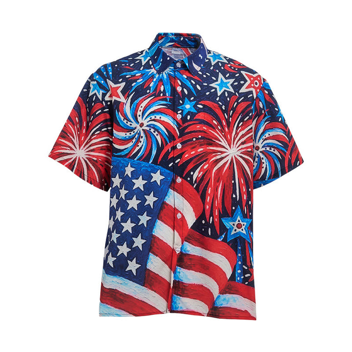Maglietta estiva patriottica con stampa di bandiera americana e fuochi d'artificio - image 9