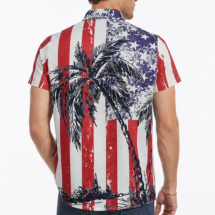 Maglietta patriottica da spiaggia tropicale con bandiera americana e palma. - image 2