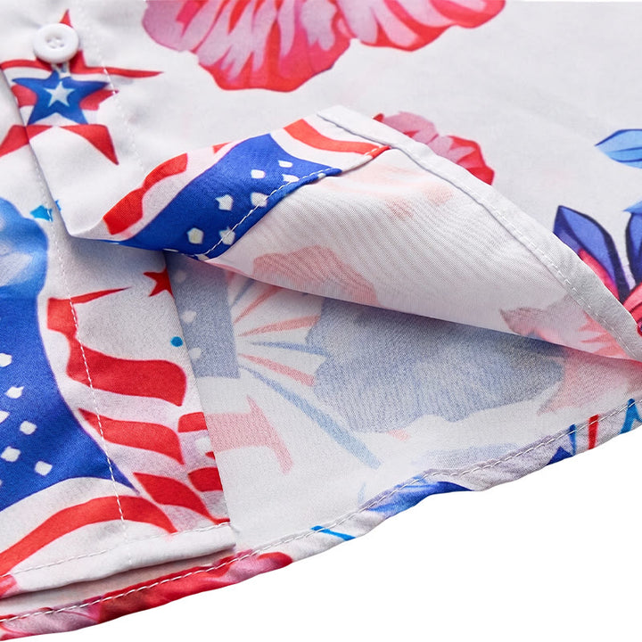 Maglietta con stampa integrale di ibisco patriottico e fuochi d'artificio con bandiera americana. - image 7