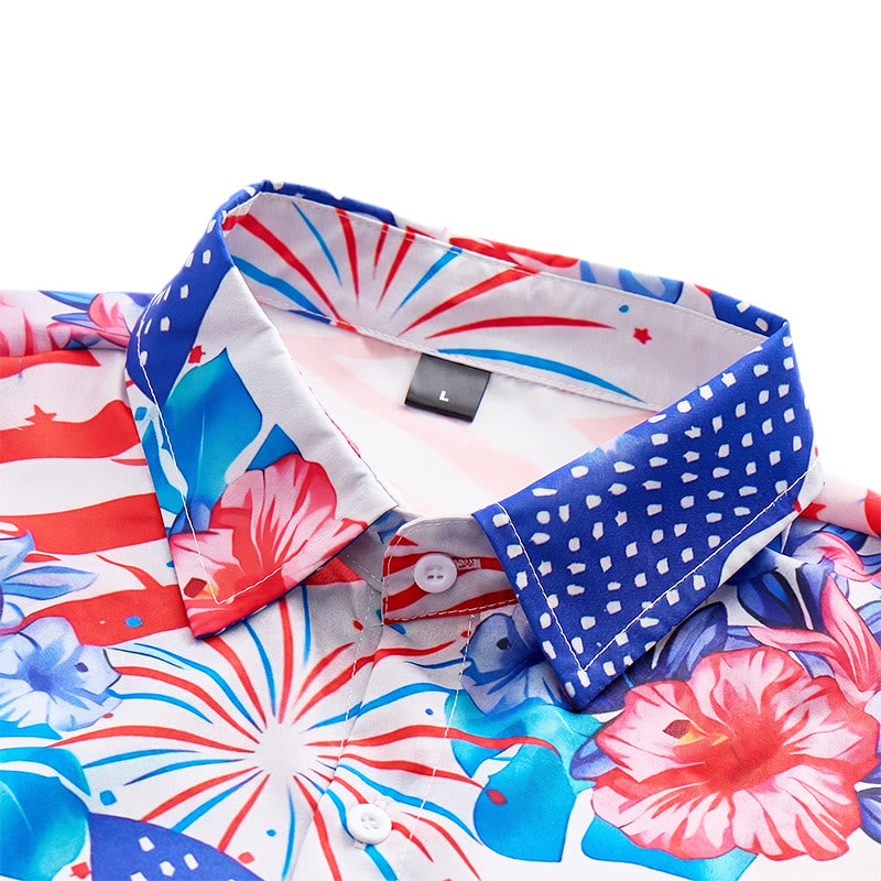 Maglietta con stampa integrale di ibisco patriottico e fuochi d'artificio con bandiera americana. - image 4