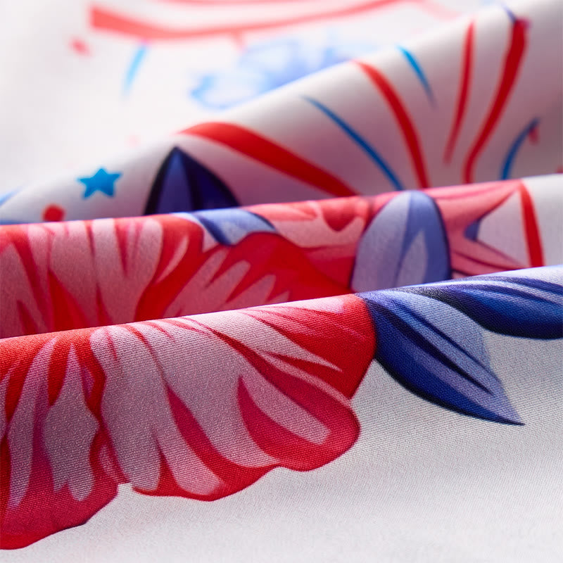 Maglietta con stampa integrale di ibisco patriottico e fuochi d'artificio con bandiera americana. - image 6