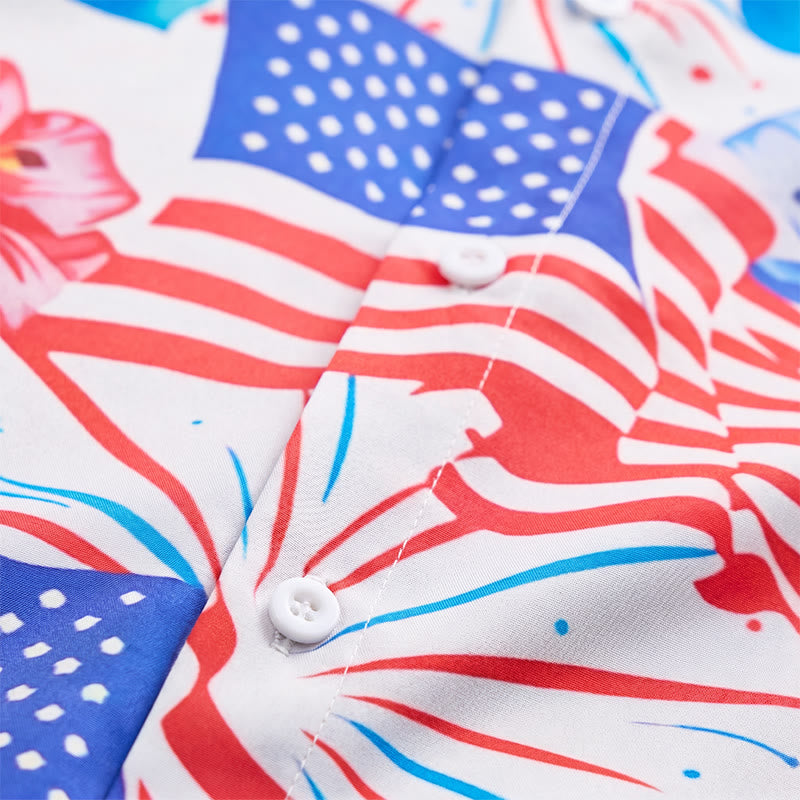 Maglietta con stampa integrale di ibisco patriottico e fuochi d'artificio con bandiera americana. - image 5