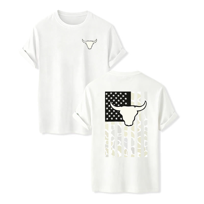 Maglietta con teschio di toro e bandiera patriottica del West americano - Bianco - 2XL - image 7