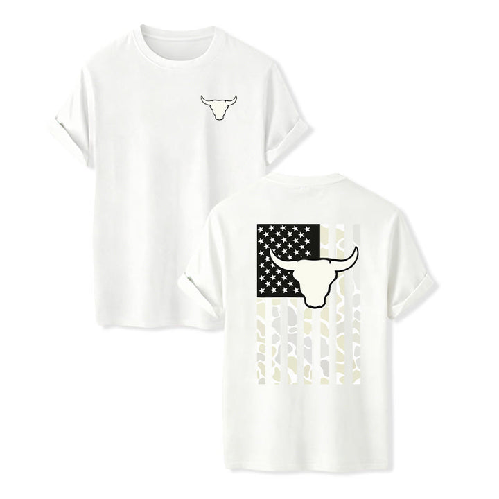 Maglietta con teschio di toro e bandiera patriottica del West americano - Bianco - 2XL - image 7