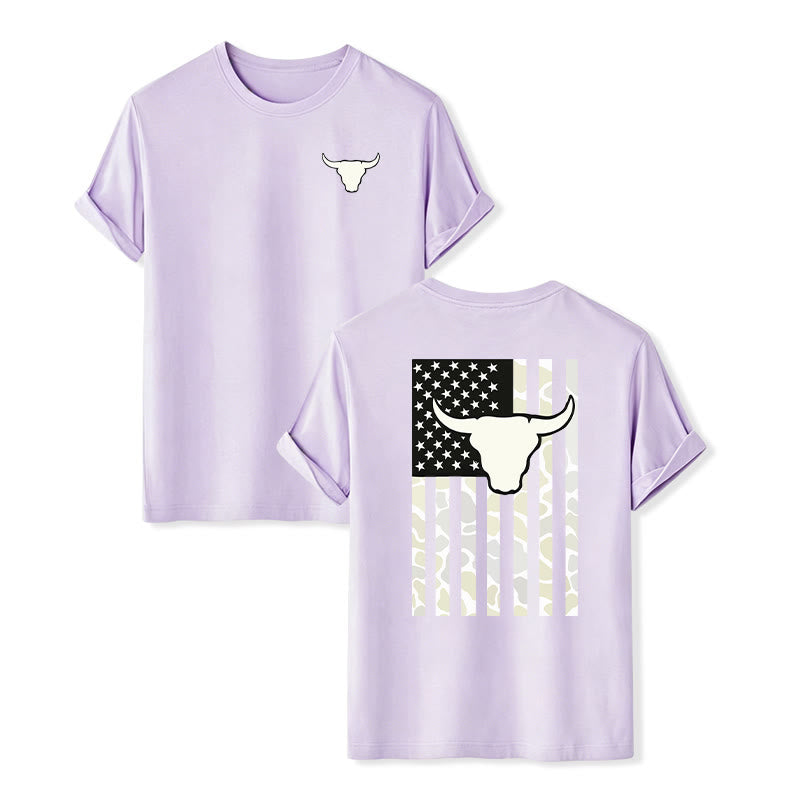 Maglietta con teschio di toro e bandiera patriottica del West americano - Viola - 2XL - image 14