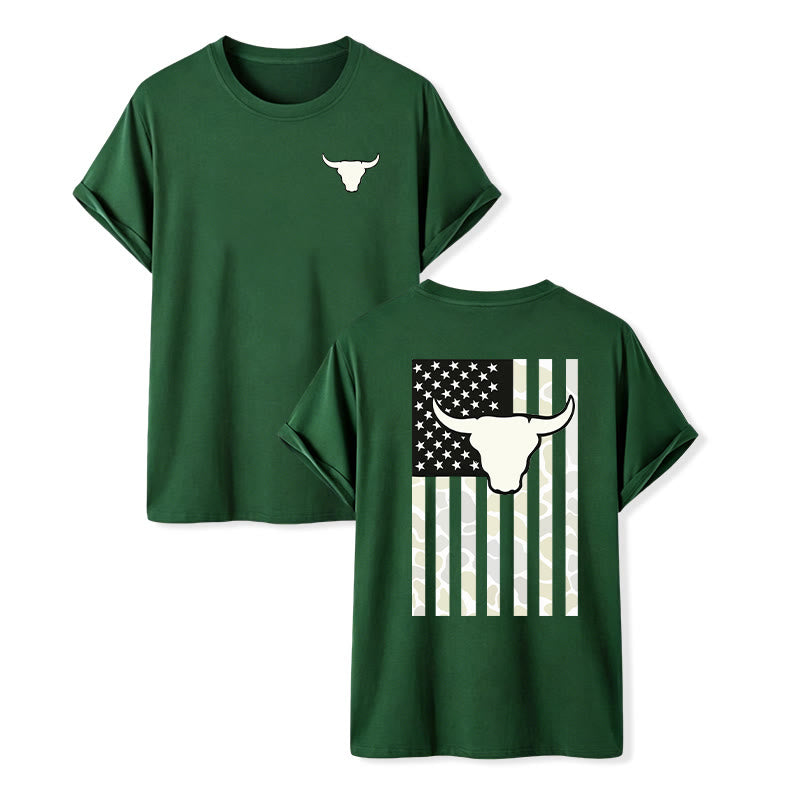Maglietta con teschio di toro e bandiera patriottica del West americano - Verde scuro - 2XL - image 13