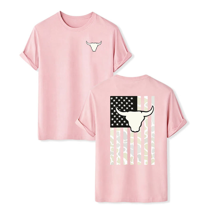 Maglietta con teschio di toro e bandiera patriottica del West americano - Rosa - 2XL - image 8