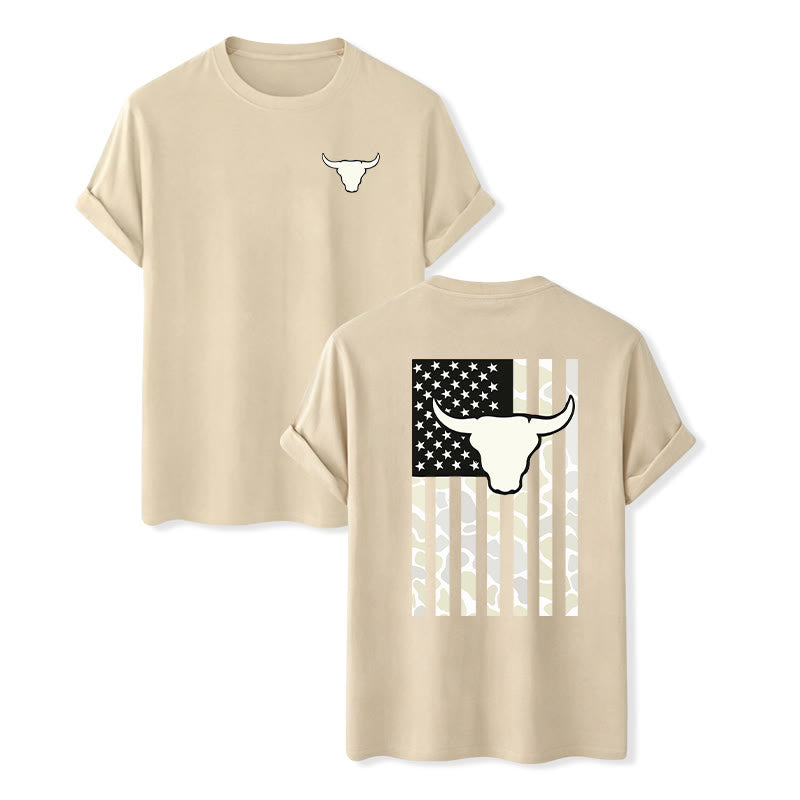 Maglietta con teschio di toro e bandiera patriottica del West americano - Beige - 2XL - image 12