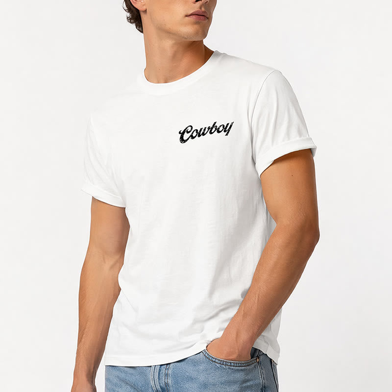 T-shirt estiva casual con stampa di cavaliere in stile retrò - image 3