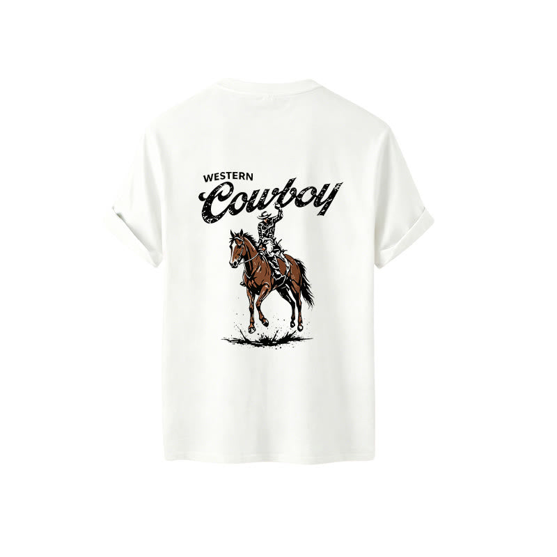 T-shirt estiva casual con stampa di cavaliere in stile retrò - image 6