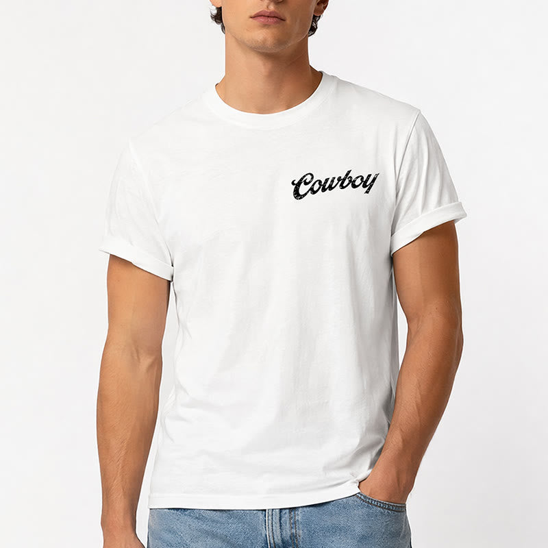 T-shirt estiva casual con stampa di cavaliere in stile retrò - image 1