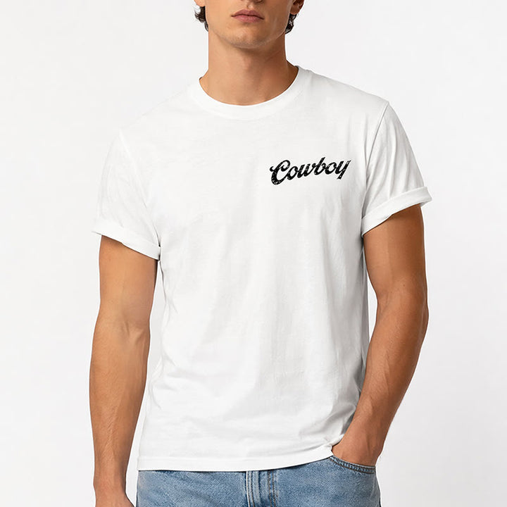 T-shirt estiva casual con stampa di cavaliere in stile retrò - image 1