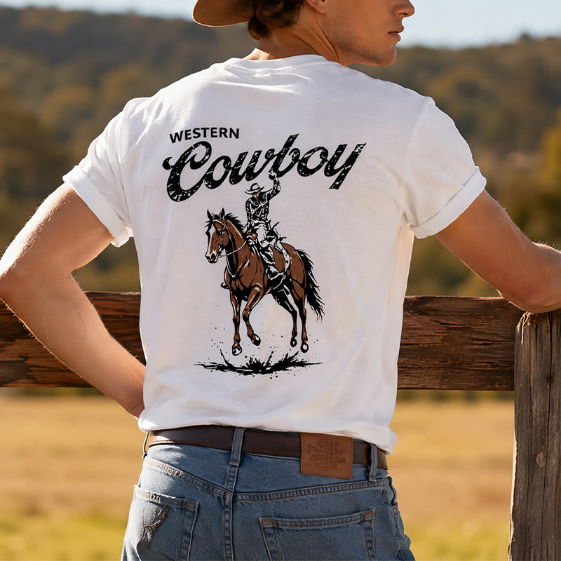T-shirt estiva casual con stampa di cavaliere in stile retrò - image 0