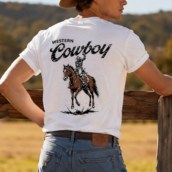 T-shirt estiva casual con stampa di cavaliere in stile retrò - image 0