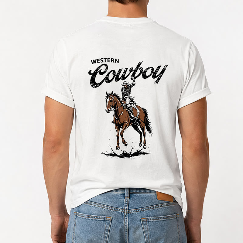 T-shirt estiva casual con stampa di cavaliere in stile retrò - image 2