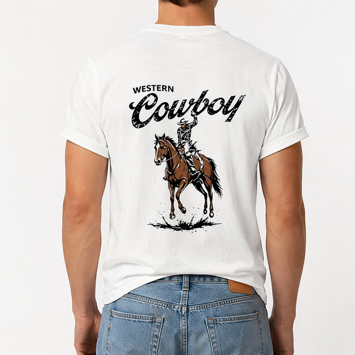 T-shirt estiva casual con stampa di cavaliere in stile retrò - image 2