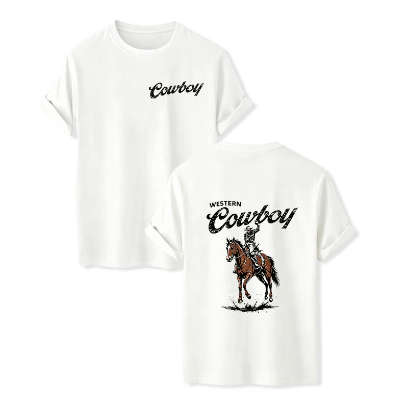 T-shirt estiva casual con stampa di cavaliere in stile retrò - Bianco - 2XL - image 4
