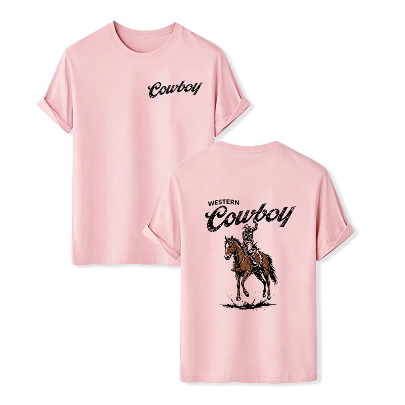 T-shirt estiva casual con stampa di cavaliere in stile retrò - Rosa - 2XL - image 7