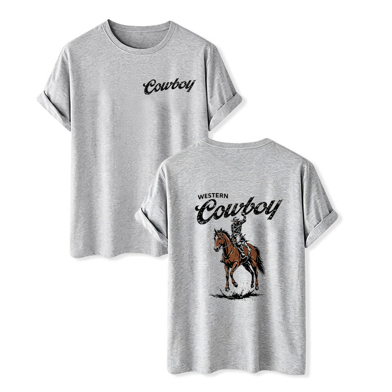 T-shirt estiva casual con stampa di cavaliere in stile retrò - Grigio - 2XL - image 8