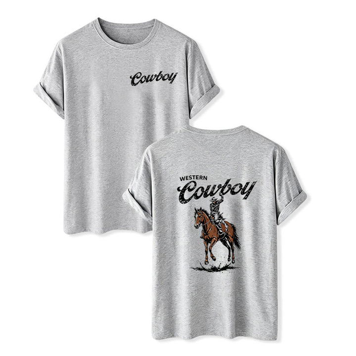 T-shirt estiva casual con stampa di cavaliere in stile retrò - Grigio - 2XL - image 8