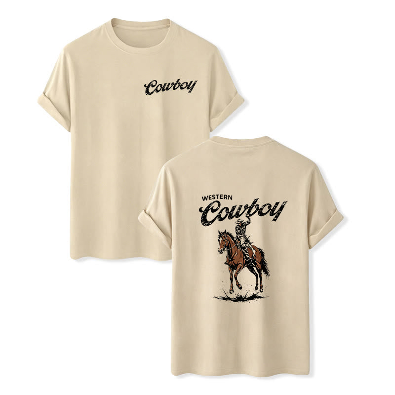 T-shirt estiva casual con stampa di cavaliere in stile retrò - Beige - 2XL - image 11
