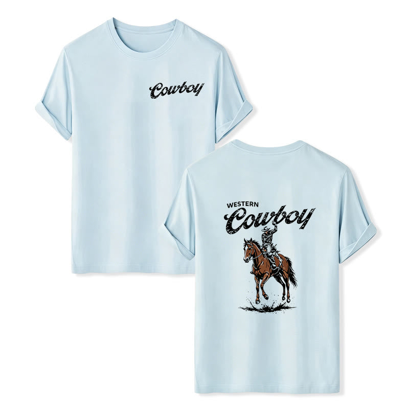 T-shirt estiva casual con stampa di cavaliere in stile retrò - Blu - 2XL - image 9