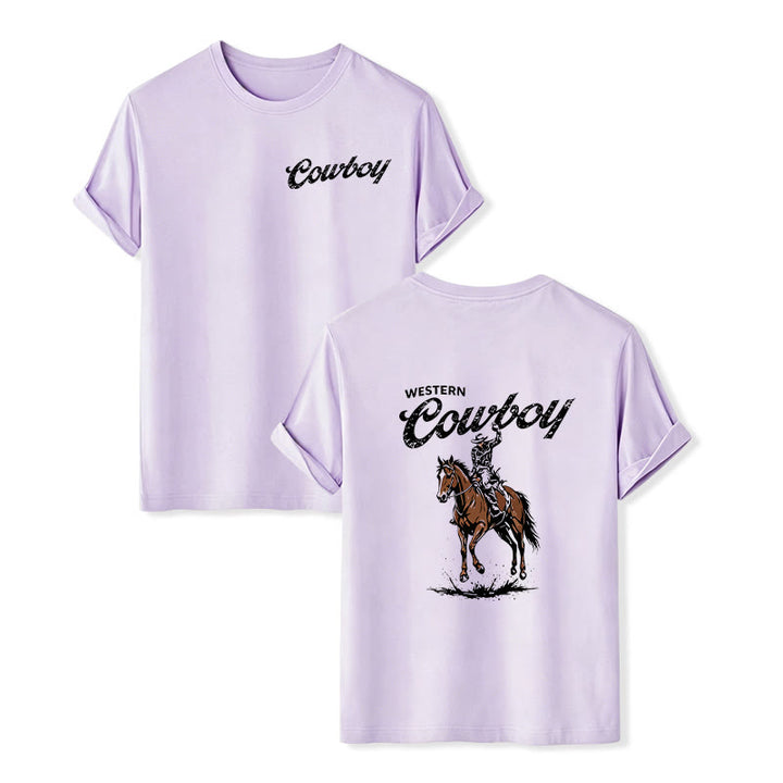 T-shirt estiva casual con stampa di cavaliere in stile retrò - Viola - 2XL - image 12