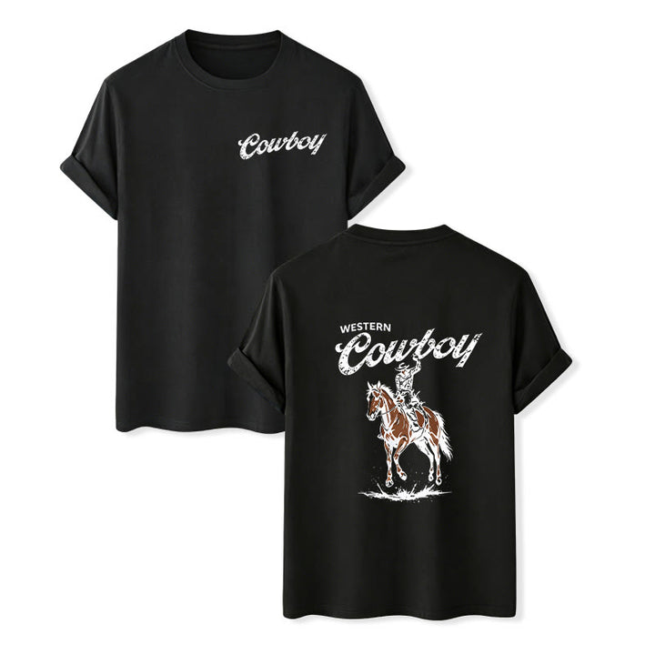 T-shirt estiva casual con stampa di cavaliere in stile retrò - Nero - 2XL - image 13