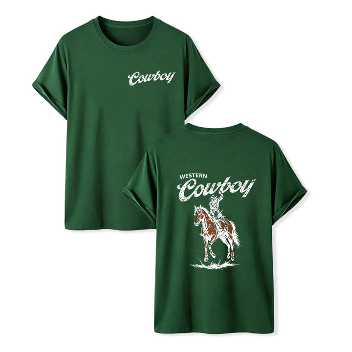 T-shirt estiva casual con stampa di cavaliere in stile retrò - Verde scuro - 2XL - image 14