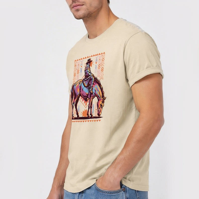 Maglietta western con stampa artistica colorata di un cavaliere azteco - image 4