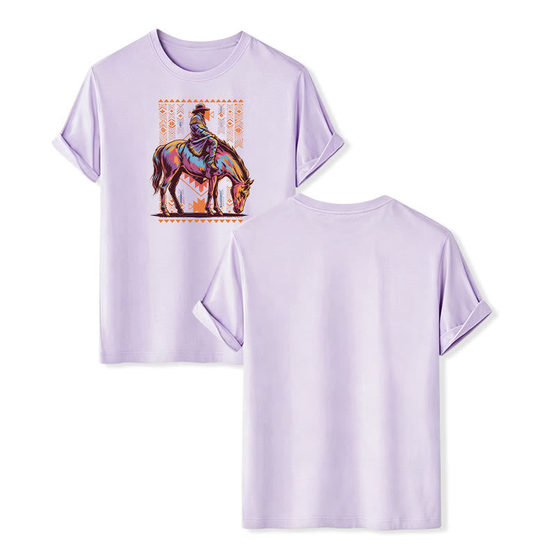 Maglietta western con stampa artistica colorata di un cavaliere azteco - Viola - 2XL - image 12