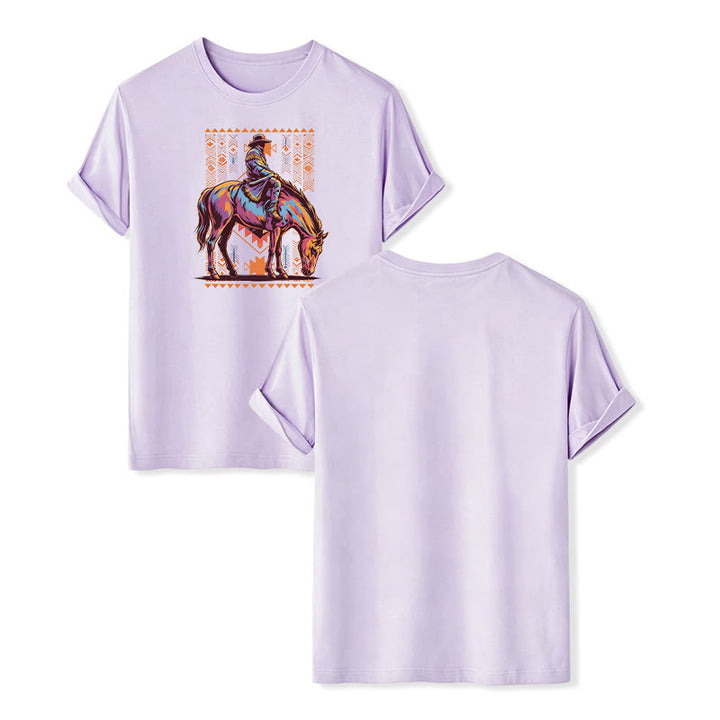 Maglietta western con stampa artistica colorata di un cavaliere azteco - Viola - 2XL - image 12